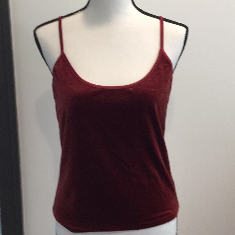Burgundy Velvety Spaghetti Strap Scoop Neck Tank